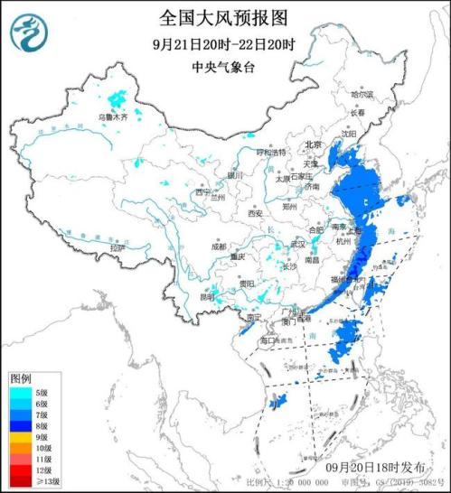 大风蓝色预警:山东江苏等13省区部分地区有阵风7至8级