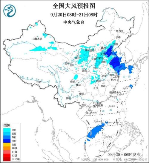 大风蓝色预警:河北山东江苏等12省区市部分地区阵风可达7至8级