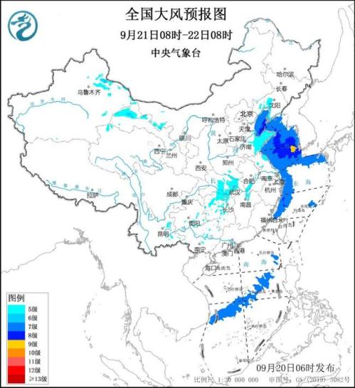 大风蓝色预警:河北山东江苏等12省区市部分地区阵风可达7至8级