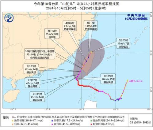 台风橙色预警:“山陀儿”减弱为强台风 或于今夜到明天登陆台湾岛