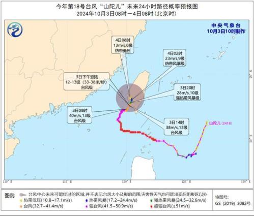 台风橙色预警:“山陀儿”将于今天下午在台湾岛西南部沿海登陆