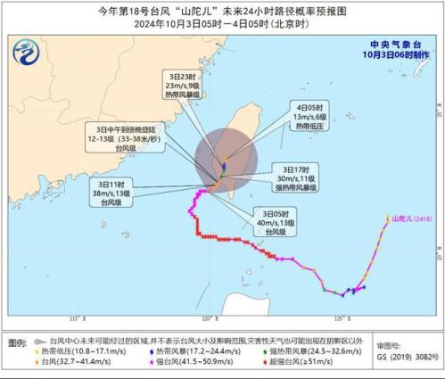 台风橙色预警:“山陀儿”减弱为台风级 将于今天登陆台湾岛沿海
